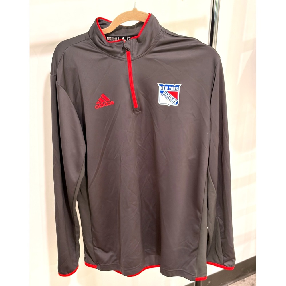 Adidas New York Rangers NHL Climalite Gray Red Quarter Zip Pullover Men's L